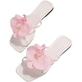 GORGLITTER Women's 3D Orchid Floral Decor Sandals Criss Cross Strap Slide Sandals Square Open Toe Flats