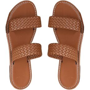 Verdusa Women's Braided Two Band Flat Sandals Summer Slide Sandals Casual Shoes