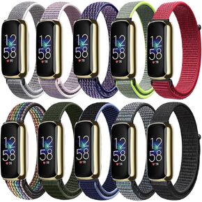 10 Packs Nylon Band Compatible with Fitbit Luxe for Women Men, Adjustable Sport Stretchy Braided Solo Loop Strap for Fitbit Luxe/Luxe Special Edition
