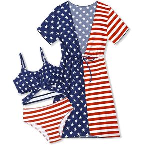 Oranchids Girls Swimsuit 3 Piece Tropical Print Bikini Set Criss Cross Bathing Suit with Drawstring Quick Dry Cover Up 7-16Y