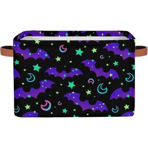 Rainbow Bat Rectangle Storage Basket Halloween Moon Foldable Storage Bin Cubes with Handles Large Organizer Bins Boxes Toy Closet Shelf Nursery Laundry Basket Home Decor