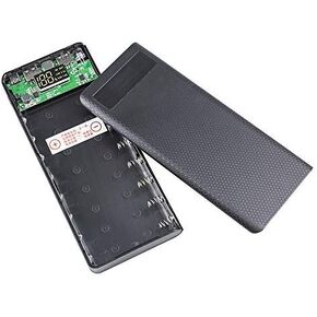 LHIABNN DIY Power Bank Box Flat Head Battery Charger Outer Case,2 USB Output Ports Plastic Shell Box with LCD Display,Micro/Phone/Type-c Input Port Power Bank Case (Black)