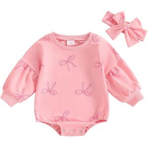 WZTYYDS Newborn Baby Girl Clothes 3 6 12 18 Months Long Sleeve Sweatshirt Romper With Headband Fall Outfit
