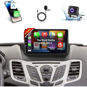 EKAT Android Car Stereo for Ford Fiesta 2009-2014 - 9 Inch [4+64G] HD Touchscreen Radio with Wireless Carplay & Android Auto - 32 EQ/WiFi/GPS/SWC + AHD Rear View Camera