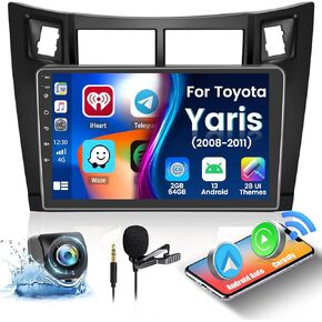 Fuluku【2+64G for Toyota Yaris 2006-2011】 Android 13 Car Stereo with Wireless Carplay Android Auto Mirror Link, 9’Touchscreen Radio WiFi/GPS/FM/RDS/Bluetooth/SWC/Waterproof Night Backup Cam Mic
