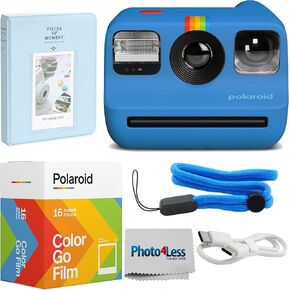 Polaroid Go Generation 2 Instant Film Mini Camera (Blue) Bundled with Polaroid GO Color Film Double Pack, Photo Album (Holds 64 Photos), Lens Cleaning Cloth