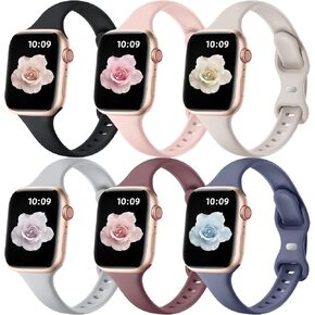 Maledan Slim Bands Compatible with Apple Watch Band Women 40mm 44mm 45mm 38mm 41mm 42mm, Soft Silicone Strap Bracelet Loops Wristband Replacement for iWatch Series 9 8 7 6 5 4 3 2 1 SE Ultra Men