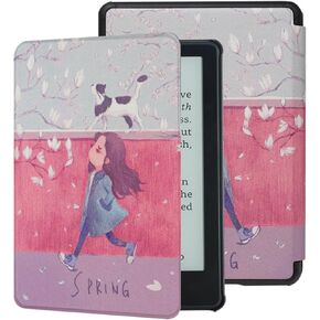 حافظة DaFong لجهاز Kindle Paperwhite بحجم 6.8 بوصة (الجيل الحادي عشر - 2021) وقارئ Kindle Paperwhite Signature Edition للقارئ الإلكتروني، غطاء واقي خفيف الوزن مع تنبيه/غفو تلقائي، ورود بيضاء تحت القمر