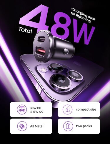 LISEN USB C Car Charger Adapter [2 Pack] [Mini & Metal] Cigarette Lighter USB Charger Fast Charging [PD QC 3.0] USBC Car Phone Charger for iPhone 15 Pro Max Plus 14 Samsung Galaxy S23 iPad Pro,Blue in Kuwait