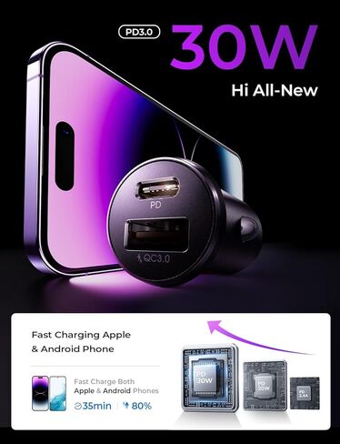 LISEN USB C Car Charger Adapter [2 Pack] [Mini & Metal] Cigarette Lighter USB Charger Fast Charging [PD QC 3.0] USBC Car Phone Charger for iPhone 15 Pro Max Plus 14 Samsung Galaxy S23 iPad Pro,Blue in Kuwait
