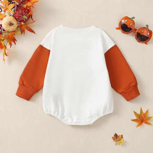 SAYOO Halloween Baby Clothes Embroidery Pumpkin Face Print Sweatshirt Romper Infant Girls Boys Bubble Bodysuit Fall Outfit in Saudi Arabia