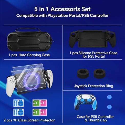 حقيبة حمل صلبة لبوابة Playstation، حافظة لبوابة PS - مجموعة ملحقات 13 في 1 لمشغل Playstation Portal Remote، 2 واقي شاشة من الزجاج المقوى، حقيبة يد محمولة للسفر لبوابة PS5 in Kuwait