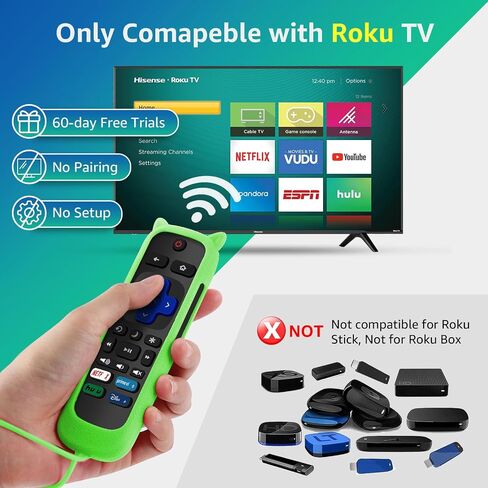 (2+2 عبوة) جهاز تحكم بديل لتلفزيون Roku مع غطاء سيليكون واقٍ ناعم (يتوهج في الظلام)، جهاز تحكم عالمي لتلفزيون TCL Roku/Hisense Roku/Onn Roku/Sharp Roku/Element Roku/Philips Roku الذكي in Kuwait