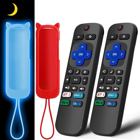 (2+2 عبوة) جهاز تحكم بديل لتلفزيون Roku مع غطاء سيليكون واقٍ ناعم (يتوهج في الظلام)، جهاز تحكم عالمي لتلفزيون TCL Roku/Hisense Roku/Onn Roku/Sharp Roku/Element Roku/Philips Roku الذكي in Kuwait