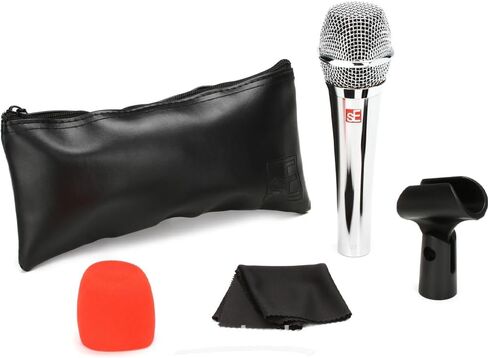 Liquid Audio sE Electronics V7 Supercardioid Dynamic Vocal Microphone in Chrome Finish Bundle w/Pig Hog PHM10 8mm Mic Cable Polishing Cloth in Saudi Arabia