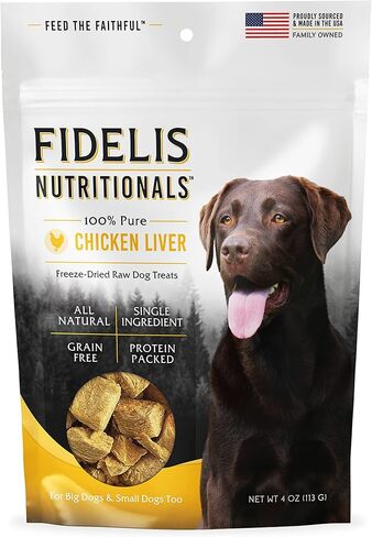 FIDELIS Freeze Dried Dog Treats for Large & Small Dogs - Made with USA Raw Beef Liver, Single Ingredient, Grain-Free, Gluten-Free (4 oz) in Kuwait