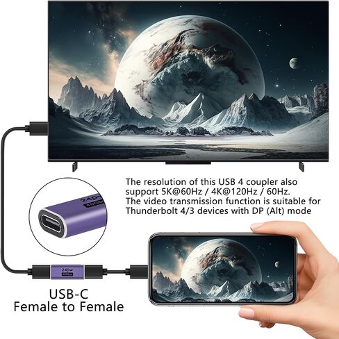 USB C Female to Female Adapter, USB C Coupler 240W Power Delivery, 40Gbps USB C Female to Female Coupler with 8K@60Hz Video Display Compatible for iPad, MacBook,Thunderbolt 4/3 (2pcs) in Saudi Arabia