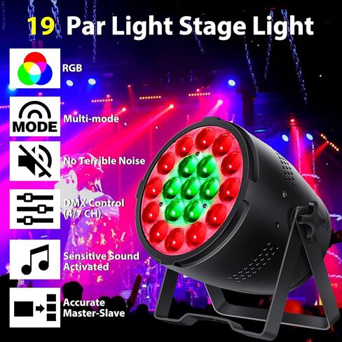 ValaVa LED Par Lights، 19x12W Zoom Led Stage Par Lights Wash and Strobe Effect Stage Light RGBW 4IN1 DMX512 الصوت المنشط وظيفة RDM أضواء DJ لعيد الميلاد ديسكو نادي حفلات الرقص وحفلات الزفاف in Kuwait