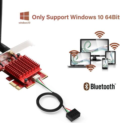 TEROW ROW076 WiFi 6 PCIe WiFi Card 3000Mbps Bluetooth 5.0 |802.11AX | Intel AX200 Dual Band 2.4G/574M 5.8G/2400M Wireless Network Card | MU-MIMO | Low Latency | Support Win 10 64 bit with Shield Cover in Saudi Arabia