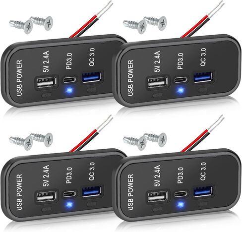 Linkstyle 4 قطعة 3 منافذ USB 12 فولت، PD3.0 نوع C، QC 3.0 USB A & 2.4A USB محول مقبس شاحن سريع للسيارة البحرية in Saudi Arabia