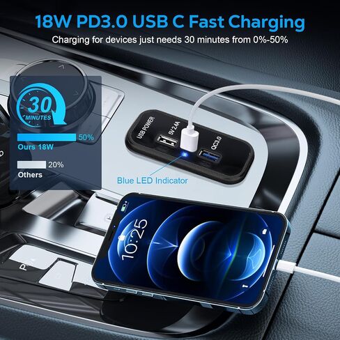 Linkstyle 4 قطعة 3 منافذ USB 12 فولت، PD3.0 نوع C، QC 3.0 USB A & 2.4A USB محول مقبس شاحن سريع للسيارة البحرية in Saudi Arabia