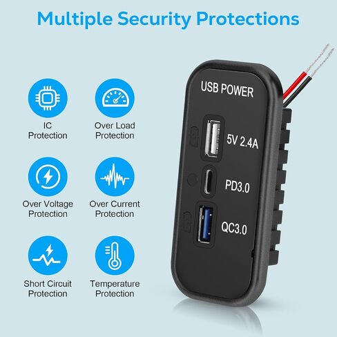 Linkstyle 4 قطعة 3 منافذ USB 12 فولت، PD3.0 نوع C، QC 3.0 USB A & 2.4A USB محول مقبس شاحن سريع للسيارة البحرية in Saudi Arabia