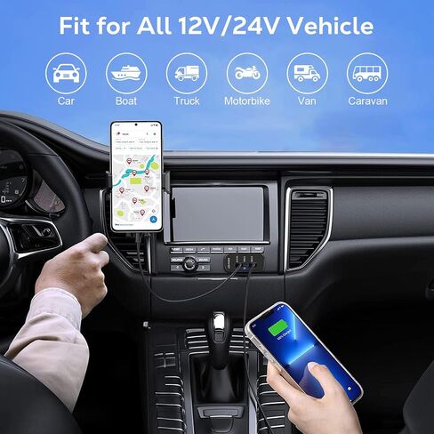 Linkstyle 4 قطعة 3 منافذ USB 12 فولت، PD3.0 نوع C، QC 3.0 USB A & 2.4A USB محول مقبس شاحن سريع للسيارة البحرية in Saudi Arabia