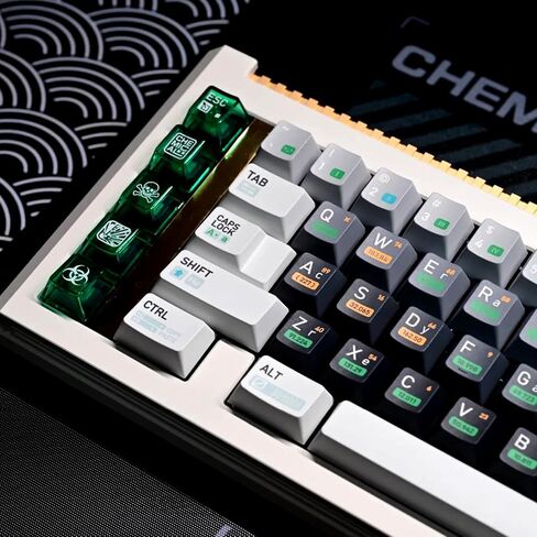 JSJT Cherry Profile Keycaps PBT+Green Transparent PC Keycaps 176 Keys Keycap Set Chem-001 Theme for 100%,80%,75%,65%,60% Cherry MX Switches Keyboard in Kuwait
