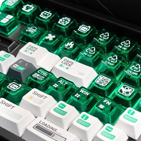 JSJT Cherry Profile Keycaps PBT+Green Transparent PC Keycaps 176 Keys Keycap Set Chem-001 Theme for 100%,80%,75%,65%,60% Cherry MX Switches Keyboard in Kuwait