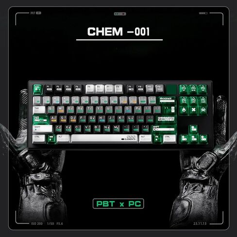 JSJT Cherry Profile Keycaps PBT+Green Transparent PC Keycaps 176 Keys Keycap Set Chem-001 Theme for 100%,80%,75%,65%,60% Cherry MX Switches Keyboard in Kuwait