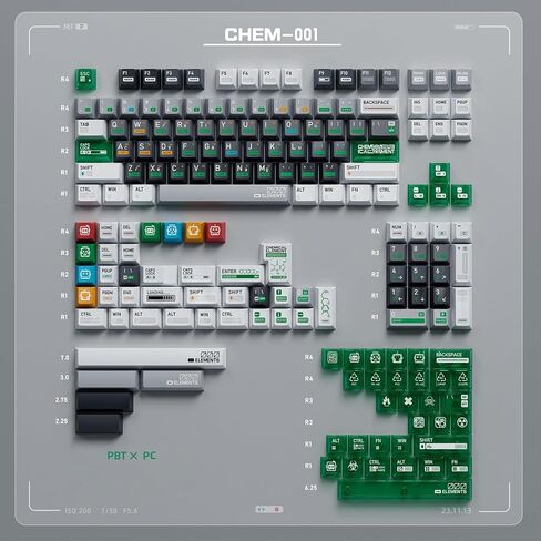 JSJT Cherry Profile Keycaps PBT+Green Transparent PC Keycaps 176 Keys Keycap Set Chem-001 Theme for 100%,80%,75%,65%,60% Cherry MX Switches Keyboard in Kuwait