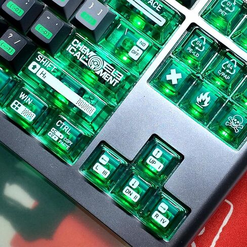 JSJT Cherry Profile Keycaps PBT+Green Transparent PC Keycaps 176 Keys Keycap Set Chem-001 Theme for 100%,80%,75%,65%,60% Cherry MX Switches Keyboard in Kuwait