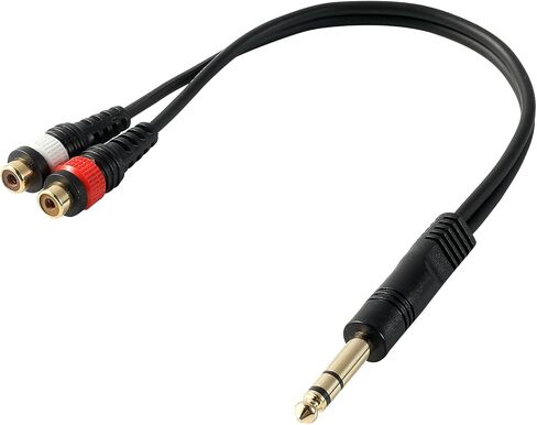 1/4 inch to 2RCA Splitter Cable, 6.35mm Stereo Jack Female to 2 RCA Male Plug, Audio Adapter Mono Y Splitter Converter Cord Compatible for Mixer,Tablets, Speakers,MP3 (25cm/10inch) in Kuwait