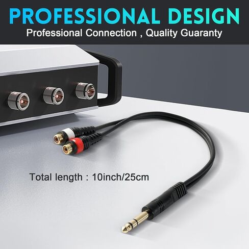 1/4 inch to 2RCA Splitter Cable, 6.35mm Stereo Jack Female to 2 RCA Male Plug, Audio Adapter Mono Y Splitter Converter Cord Compatible for Mixer,Tablets, Speakers,MP3 (25cm/10inch) in Kuwait