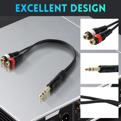 1/4 inch to 2RCA Splitter Cable, 6.35mm Stereo Jack Female to 2 RCA Male Plug, Audio Adapter Mono Y Splitter Converter Cord Compatible for Mixer,Tablets, Speakers,MP3 (25cm/10inch) in Kuwait