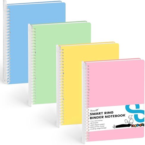 Koogel 4PCS Spiral Notebook Journal, Smart Ring Binder Notebooks 7.5x10.5inch Grid Notebook with Sliding Bar Binder for School Office in Saudi Arabia