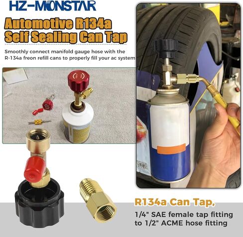 R134a Can Tap, Self Sealing R134a Refrigerant Dispenser with 1/2" Acme 1/4" SAE Adapter, R134a Self Sealing Can Tap and Puncture AC Freon Can 134a Adapter Fittings for AC System Blue in Saudi Arabia