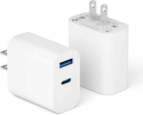 كتلة شاحن حائط USB C، محول طاقة USB C بمنفذ مزدوج 20 وات PD+QC، قابس شحن سريع من النوع C لهواتف iPhone 16/15/14/13/12/11/Pro Max/XS/XR/X وSamsung Galaxy وLG و المزيد-2 حزمة in Kuwait