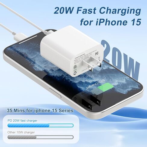 كتلة شاحن حائط USB C، محول طاقة USB C بمنفذ مزدوج 20 وات PD+QC، قابس شحن سريع من النوع C لهواتف iPhone 16/15/14/13/12/11/Pro Max/XS/XR/X وSamsung Galaxy وLG و المزيد-2 حزمة in Kuwait