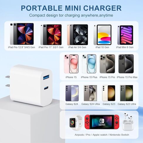 كتلة شاحن حائط USB C، محول طاقة USB C بمنفذ مزدوج 20 وات PD+QC، قابس شحن سريع من النوع C لهواتف iPhone 16/15/14/13/12/11/Pro Max/XS/XR/X وSamsung Galaxy وLG و المزيد-2 حزمة in Kuwait