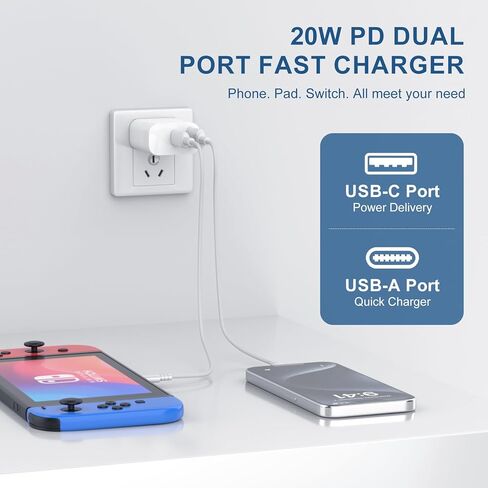 كتلة شاحن حائط USB C، محول طاقة USB C بمنفذ مزدوج 20 وات PD+QC، قابس شحن سريع من النوع C لهواتف iPhone 16/15/14/13/12/11/Pro Max/XS/XR/X وSamsung Galaxy وLG و المزيد-2 حزمة in Kuwait