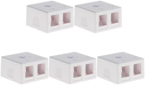 5-Pack Keystone Surface Mount Box, 2 Port, White - Includes Mounting Screws and Double Sided Tape, Ideal for Keystone Jack Box, Perfect for Office Cubicles or Baseboard Installations in Saudi Arabia