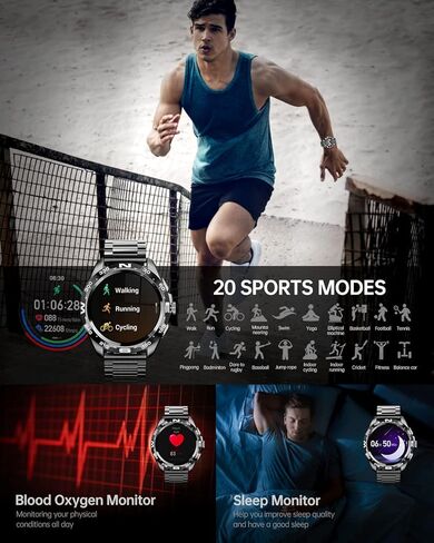 ساعة ذكية للرجال للرد/إجراء المكالمات، ساعة ذكية مقاس 1.32 بوصة مع عداد الخطى/معدل ضربات القلب/Spo2/متتبع النوم، ساعة رياضية للياقة البدنية لنظام Android iOS فضي in Kuwait