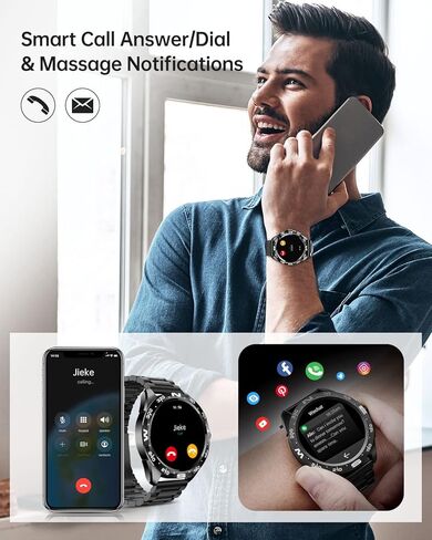 ساعة ذكية للرجال للرد/إجراء المكالمات، ساعة ذكية مقاس 1.32 بوصة مع عداد الخطى/معدل ضربات القلب/Spo2/متتبع النوم، ساعة رياضية للياقة البدنية لنظام Android iOS فضي in Kuwait