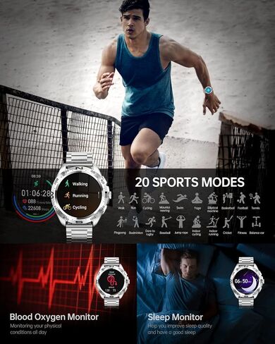 Smart Watch for Men Answer/Make Calls, 1.32" Smartwatch with Pedometer/Heart Rate/Spo2/Sleep Tracker Fitness Sports Watch for Android iOS Silver in Saudi Arabia