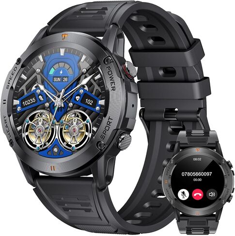 Smart Watch for Men(Answer/Dial Calls),1.39'' HD Touchscreen Smart Watch,400mAh Battery,IP68 Waterproof/120 Sports Modes Fitness Watch with Heart Rate/SpO2/ Sleep Tracker 2 Straps Black in Saudi Arabia