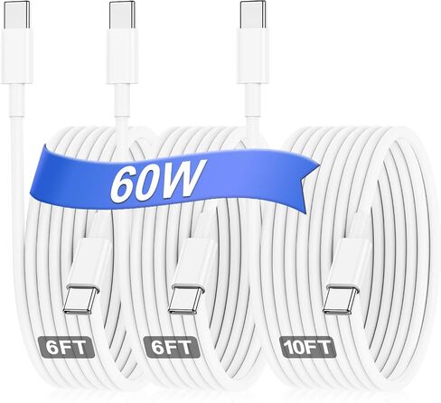 Hzevn 3-Pack 10FT USB C to USB C Cable for MacBook Air MacBook Pro Charger,iPad Pro 12.9 11 inch, iPad Air 5 4, Mini 6, iPhone 15 Pro Max Plus, Pixel, Samsung, USBC Type C Fast Charging Cord-4 in Saudi Arabia