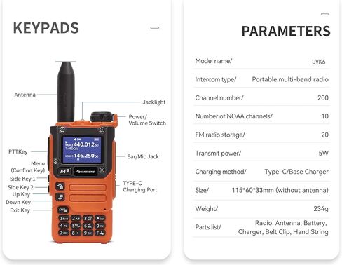 QUANSHENG UV-K6 Walkie Talkie, Portable VHF UHF Dual Band 5W Type-C Rechargeable Two Way Radio NOAA Emergency Weather Receiver with Programming Cable (Pack of 2) in Saudi Arabia