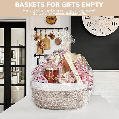 CHICVITA Rope Gift Baskets Empty with Bags & Ribbon, Boo Basket, Brown | 12"x 8"x 5" Small Woven Basket for Gift for Halloween Christmas Day, Cute Baskets for Snacks Toys with Durable Handles in Saudi Arabia