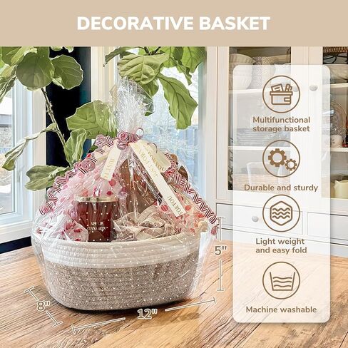 CHICVITA Rope Gift Baskets Empty with Bags & Ribbon, Boo Basket, Brown | 12"x 8"x 5" Small Woven Basket for Gift for Halloween Christmas Day, Cute Baskets for Snacks Toys with Durable Handles in Saudi Arabia